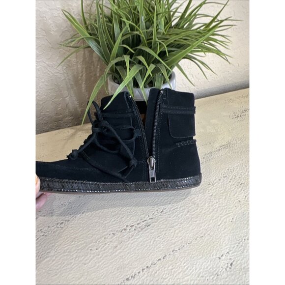 Ugg Reid Moc Soft Suede Moccasin Bootie Black Womens 7.5 Bohemian Festival VGUC - Picture 8 of 13